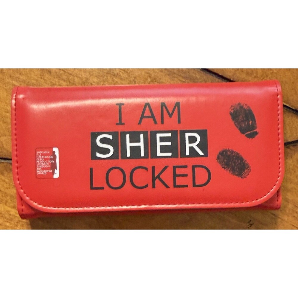 Sherlock Holmes Women's Clutch Wallet: I Am Sher Locked Red Snap & Zip Closure